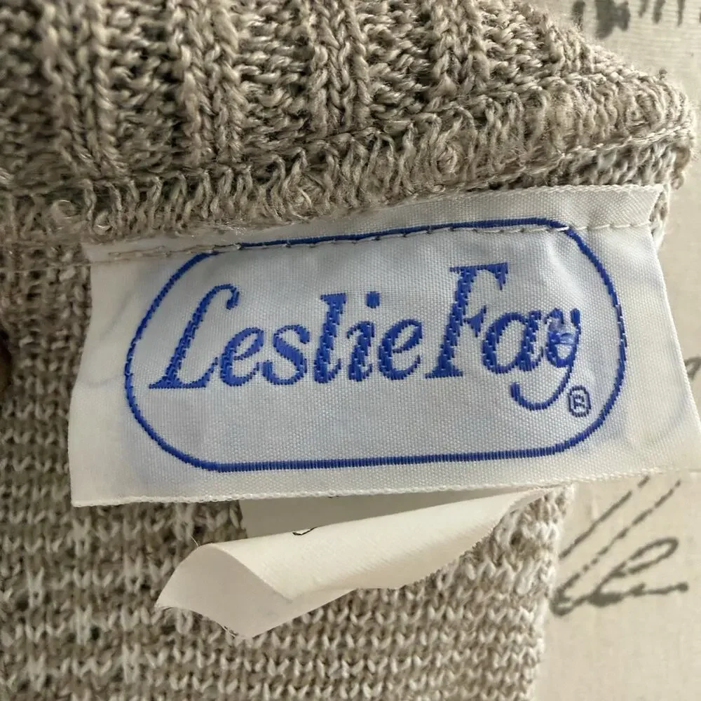 Vintage Leslie Fay 70's Beige Polka Dot Knit Sweater Vest Made In USA size 8